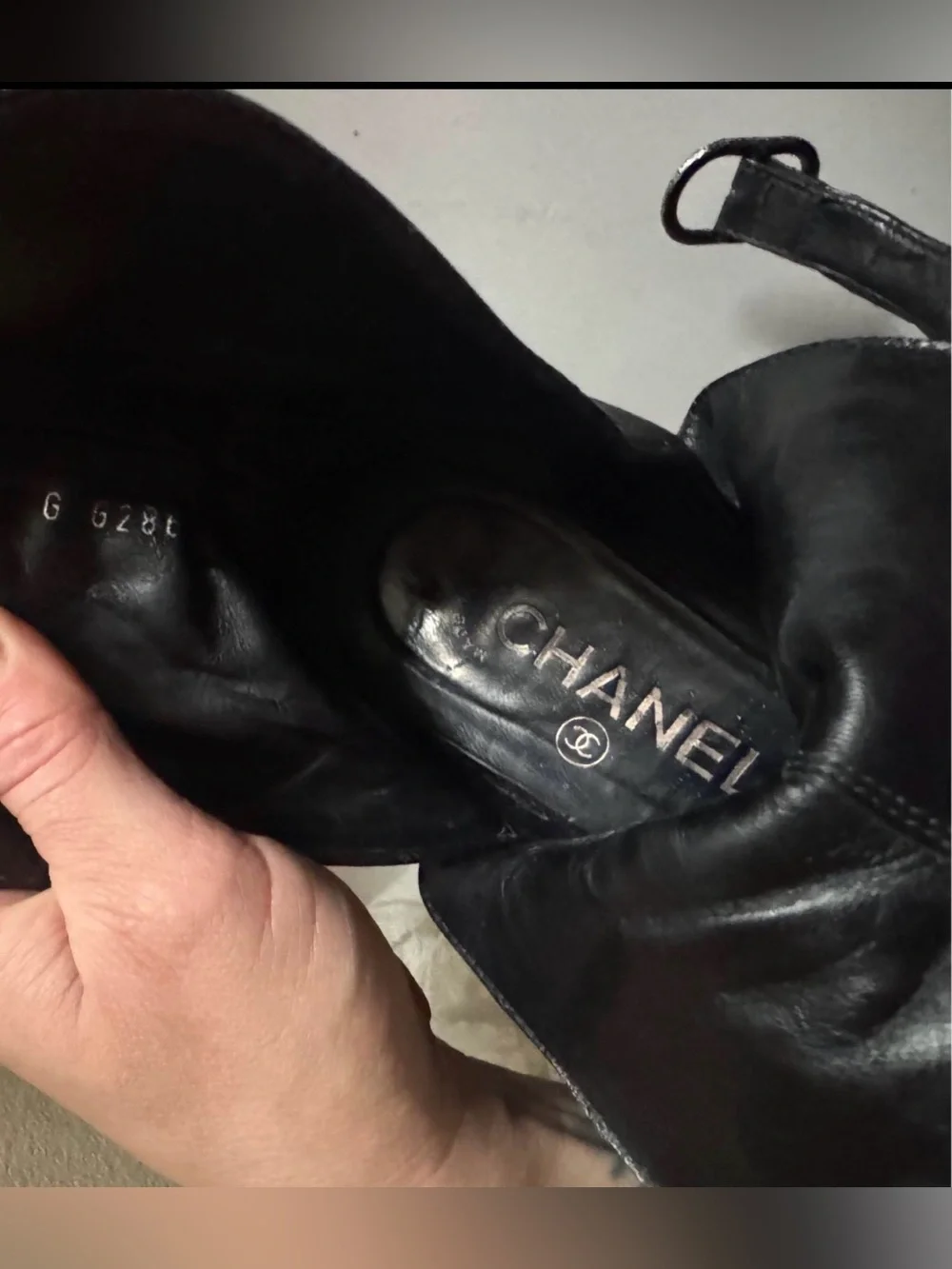 CHANEL Black Leather Moto Boots size 36.5, Silver Heel Logo Accent **Authentic**